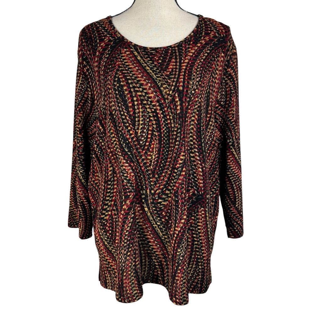 Allison Daley 2X-Large Top Stretch 3/4 Sleeve Abstract Textured Pullover Slits